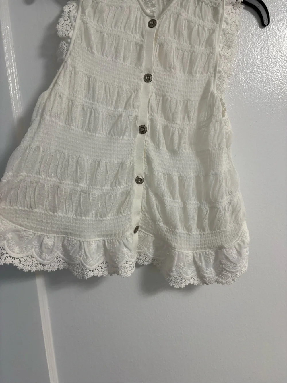 Pilcro Shirred Lace-Trim Sweater Tank Top - Ivory Size Medium - Picture 7 of 12